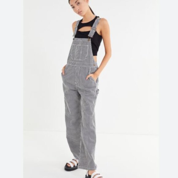 BDG Urban Outfitters Ryder striped relaxed fit railroad denim overalls LIKE NEW - Picture 1 of 6
